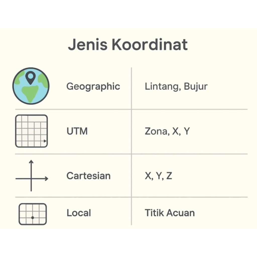 Jenis koordinat untuk drilling dan pengeboran geoteknik seperti geografis, UTM, cartesian dan lokal di Jakarta dan Sulawesi