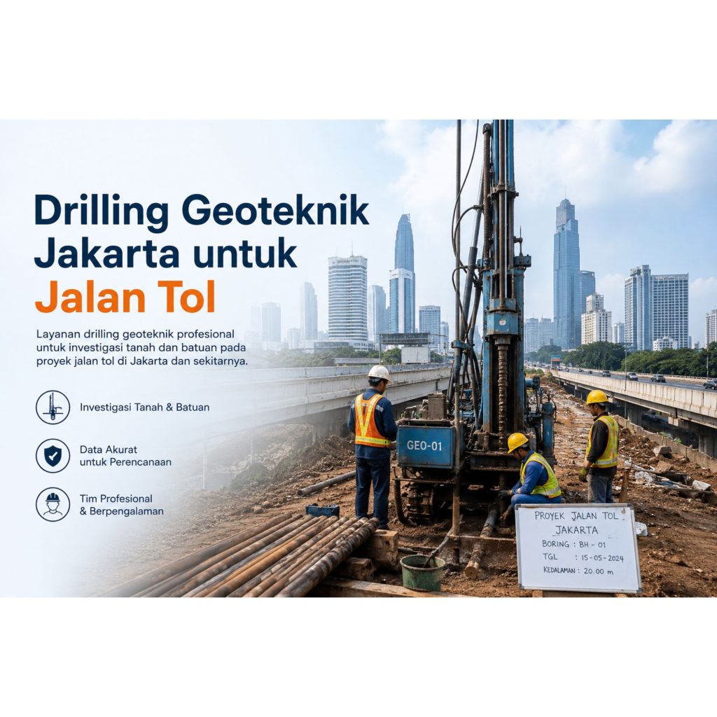 Drilling Geoteknik Jakarta untuk Jalan Tol menggunakan borehole drilling dan soil investigation pada proyek infrastruktur jalan tol di Jakarta