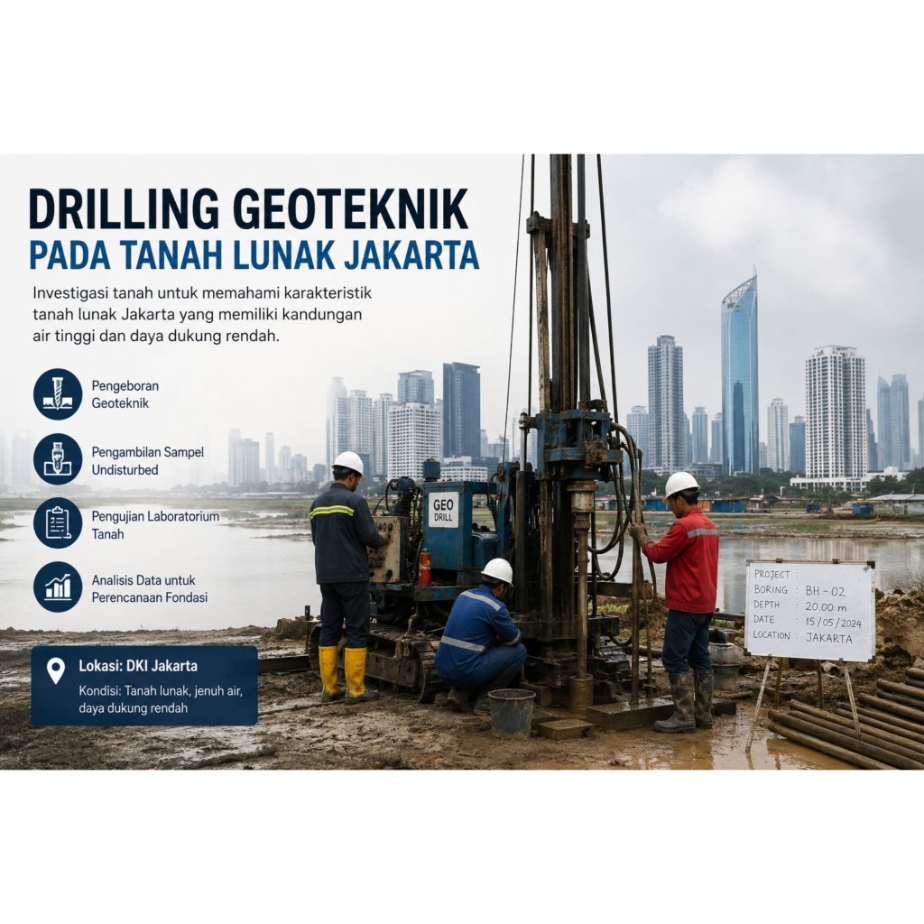 Borehole Investigation untuk Crusher Area menggunakan borehole drilling pada proyek soil investigation di Jakarta