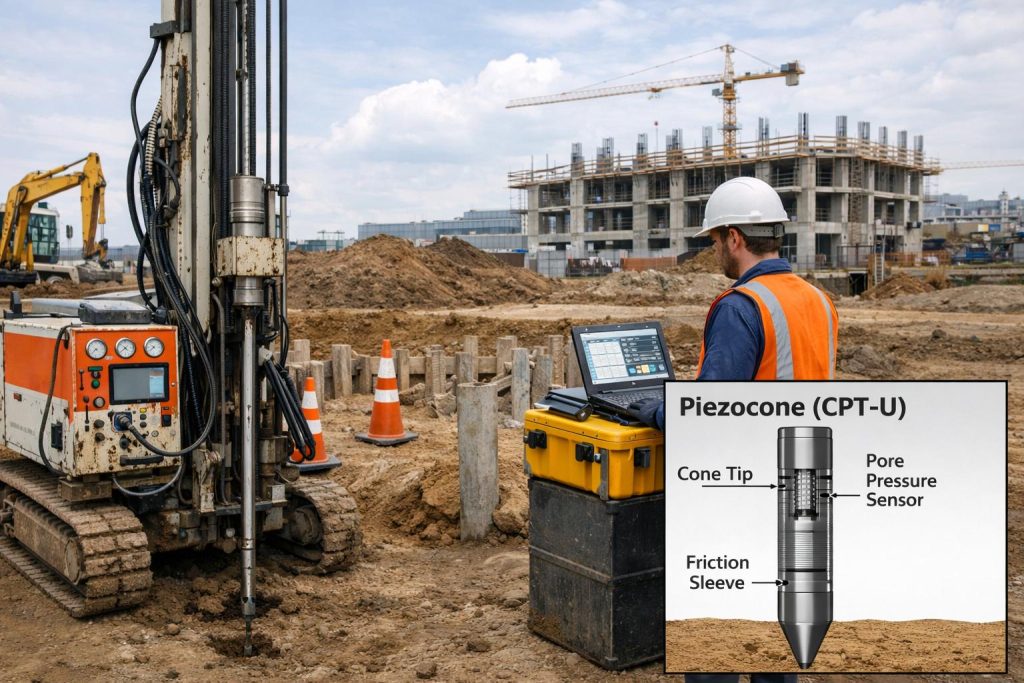 Pengujian CPTu untuk investigasi tanah di proyek konstruksi