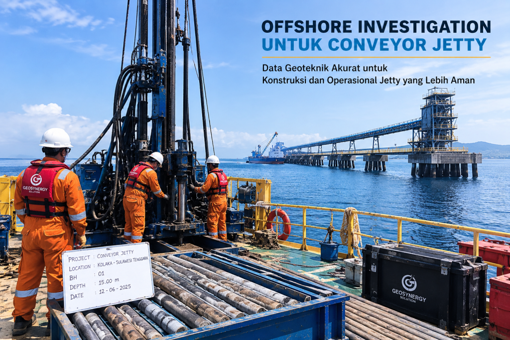 Offshore Investigation untuk Conveyor Jetty di Sulawesi dengan drilling rig dan core samples