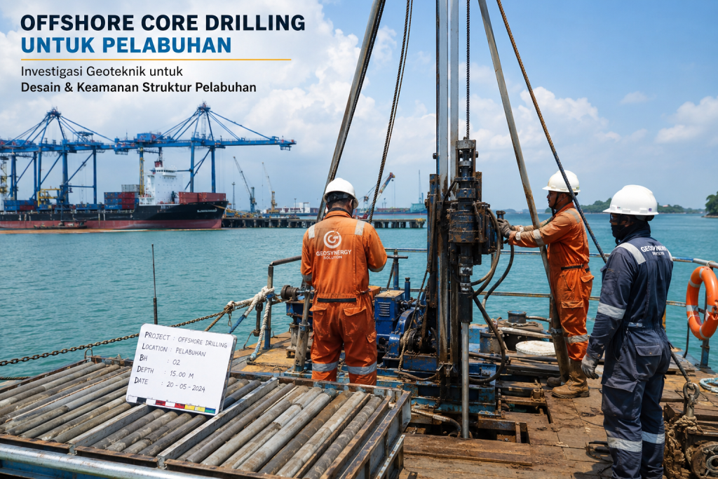 Offshore Core Drilling untuk Pelabuhan di Jakarta dengan rig pengeboran dan core samples