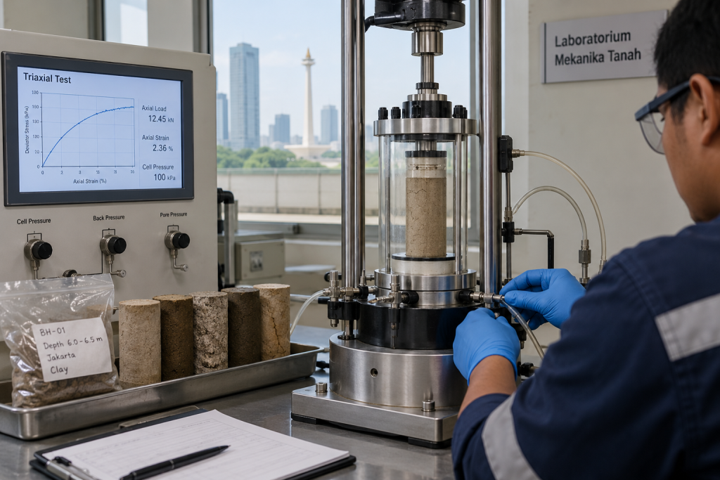 Uji Triaxial untuk Soil Investigation Jakarta di laboratorium mekanika tanah